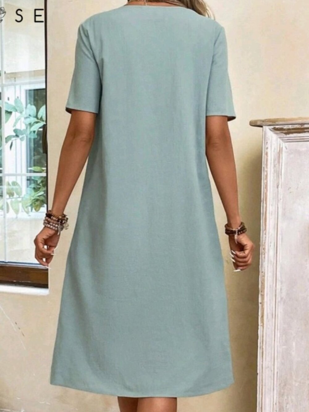 Blue Gray Dress 100% cotton with pockets S - Picture 2 of 8